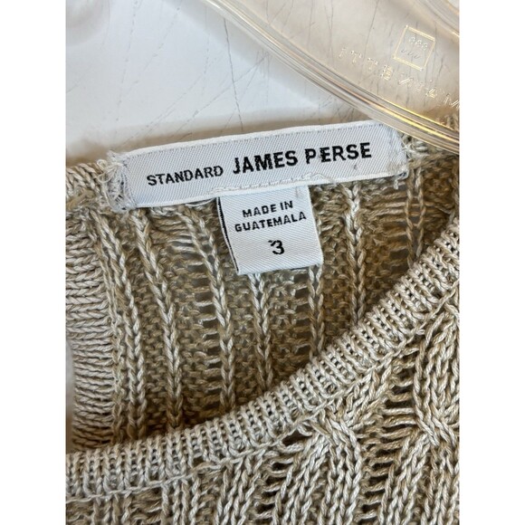 James Perse Beige Cable Knit Pullover Sweater Women 3 Large Crew Neck Classic - Picture 2 of 9